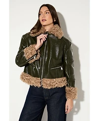 MissPap Women's Premium Faux Fur Collar Aviator Jacket