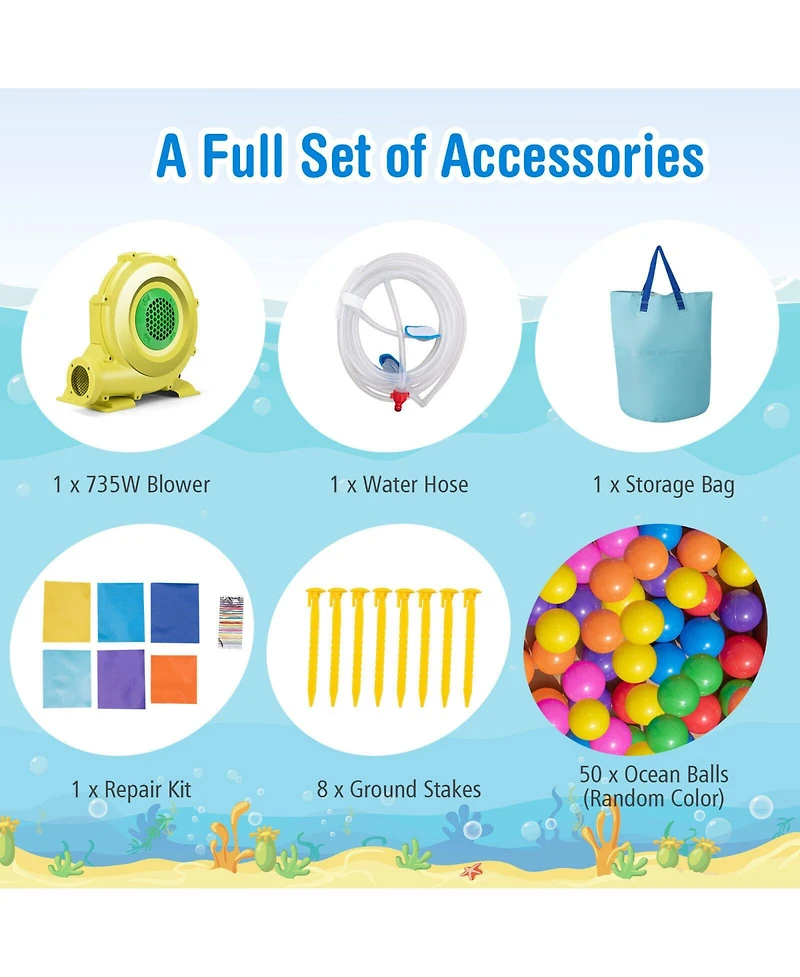 Mecale Inflatable Ocean-Themed Bounce House with 680W Blower, 2 Pools