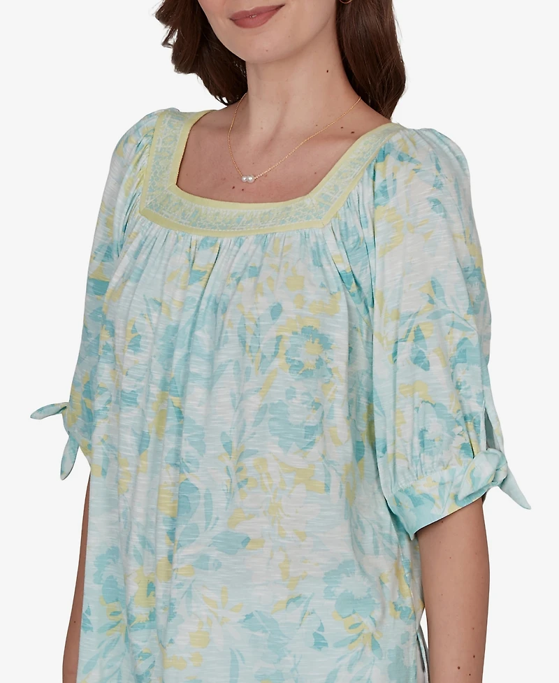 Ruby Rd. Petite Watercolor Floral Square Neck Top