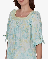 Ruby Rd. Petite Watercolor Floral Square Neck Top
