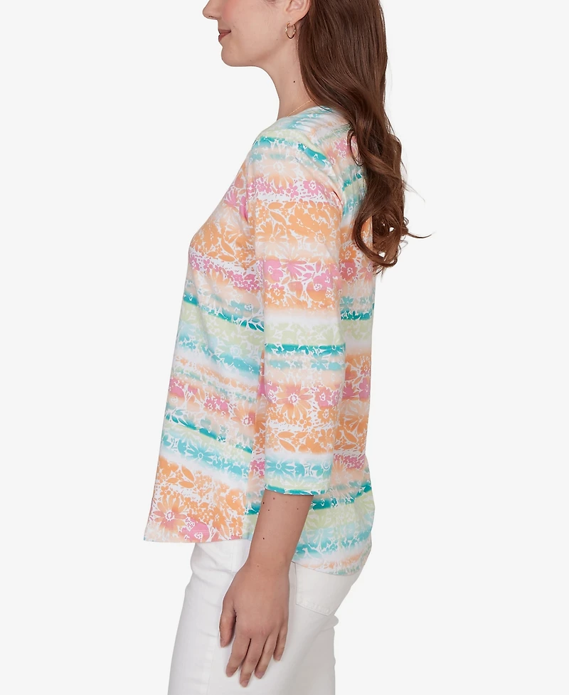 Ruby Rd. Petite Painted Floral Stripe Knit Top