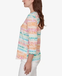 Ruby Rd. Petite Painted Floral Stripe Knit Top