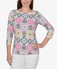 Ruby Rd. Petite Kaleidoscope Floral Boat Neck Knit Top