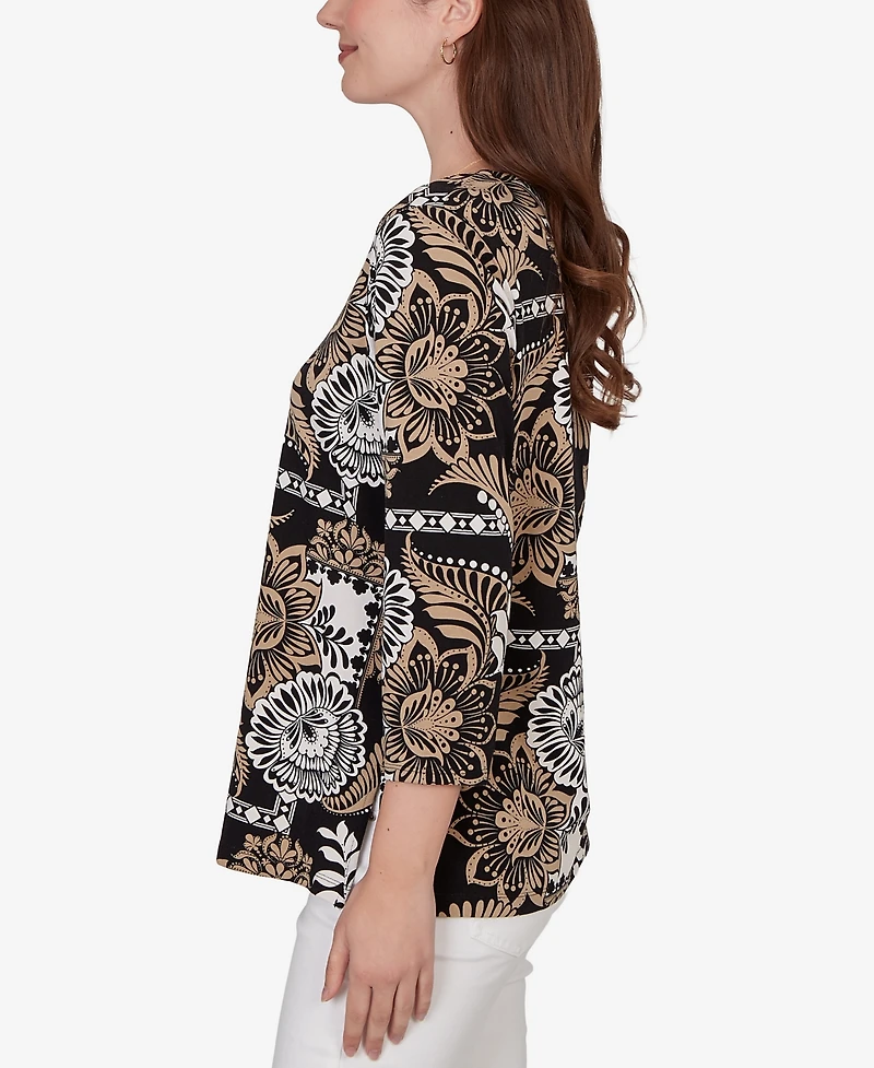 Ruby Rd. Petite Tropical Patchwork Scoop Neck Knit Top