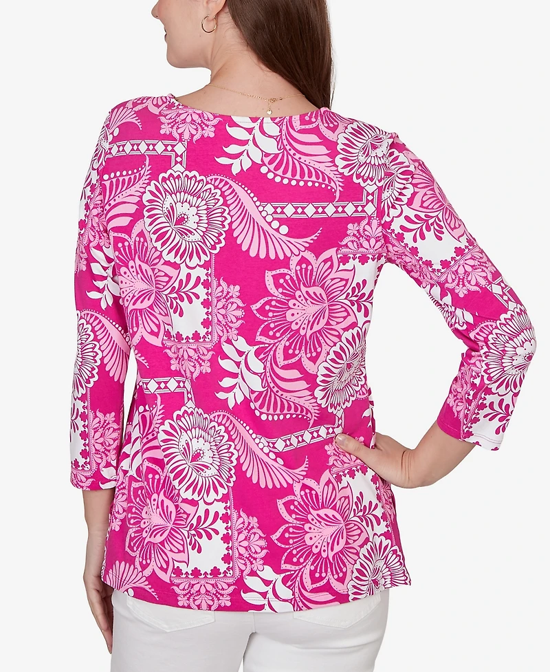 Ruby Rd. Petite Tropical Patchwork Scoop Neck Knit Top