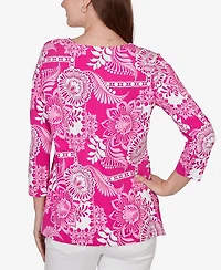 Ruby Rd. Petite Tropical Patchwork Scoop Neck Knit Top