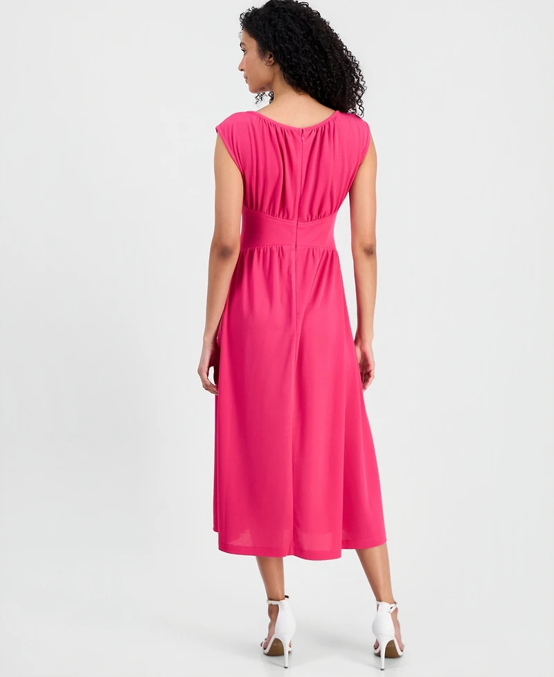 Anne Klein Women's Boat-Neck Shirred Midi Dress
