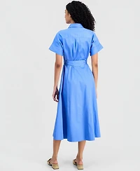 Anne Klein Women's Short-Sleeve Belted Loop-Detail Shirtdress