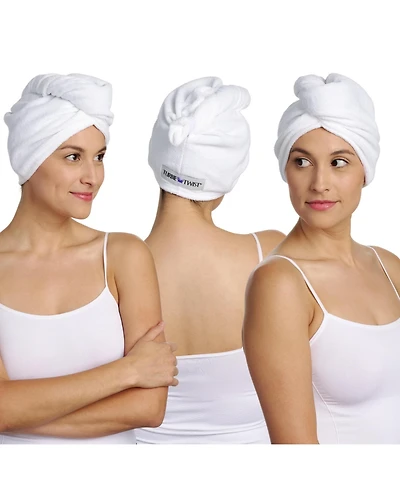 Turbie Twist 3-Pack Cotton Hair Towel Wrap - Fast-Drying Hair Turban for Luxurious Hair Care - For All Hair Types & Lengths - White