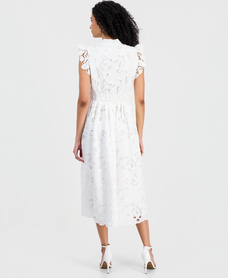 Anne Klein Women's Mandarin-Collar Ruffle-Sleeve Midi Dress