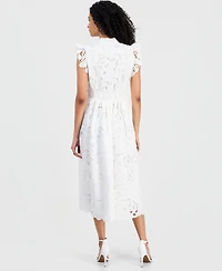 Anne Klein Women's Mandarin-Collar Ruffle-Sleeve Midi Dress