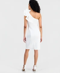 Anne Klein Women's One-Shoulder Asymmetrical Ruffle-Detail Sheath Dress