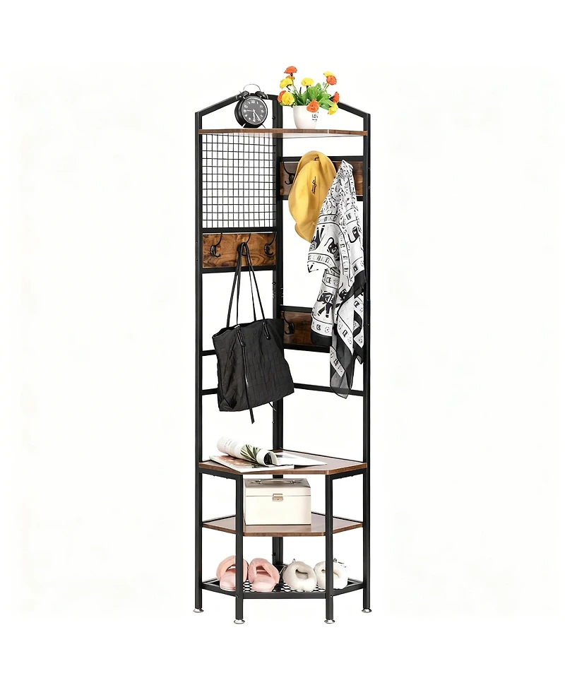 Yigii 4-Tier Corner Storage Rack with Hooks and Shelves
