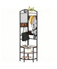 Yigii 4-Tier Corner Storage Rack with Hooks and Shelves