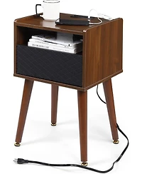 gaomon Mid Century Modern Wood Nightstand Side Table with Charging Station and Drawer