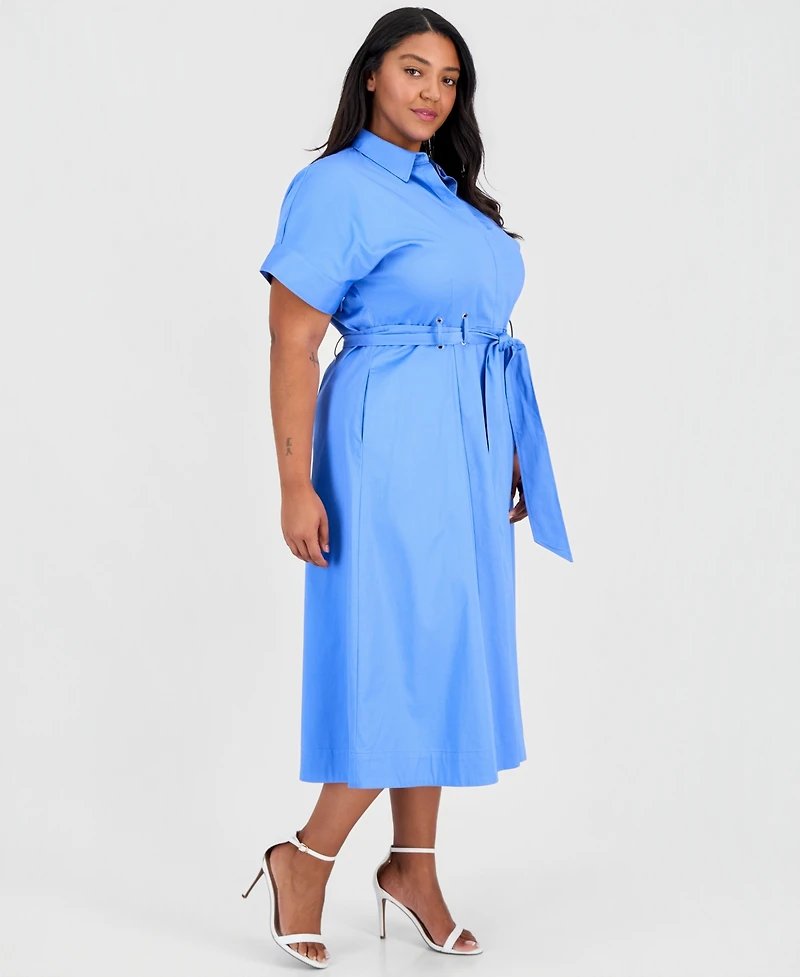 Anne Klein Plus Short-Sleeve Stretch Sateen Shirtdress