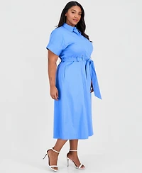 Anne Klein Plus Short-Sleeve Stretch Sateen Shirtdress