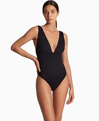 Lauren Ralph Women's Modern V-Neck One-Piece Swimsuit