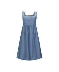 Hope & Henry Women's Organic Sleeveless Chambray Dress with Embroidery