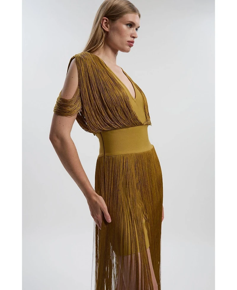 Karen Millen Women's Bandage Knit Fringe Detail Dress