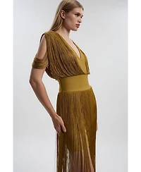 Karen Millen Women's Bandage Knit Fringe Detail Dress