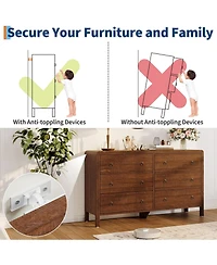 gaomon Modern 6 Drawer Dresser for Bedroom, Dresser Tv Stand with Large Drawers, Walnut Natural Texture