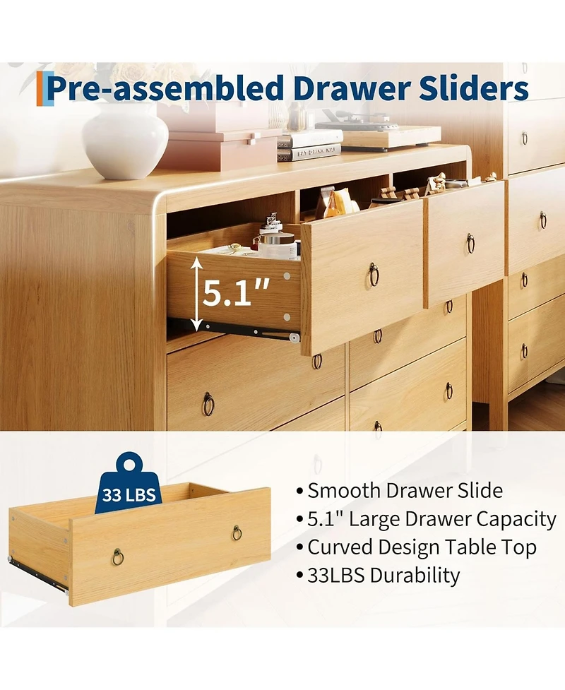 gaomon 7 Drawer Dresser for Bedroom, Wooden Chest of Dressers for Deep Drawers, Modern Dressers Organizer with Round Handle, Tv Stand for Living Room