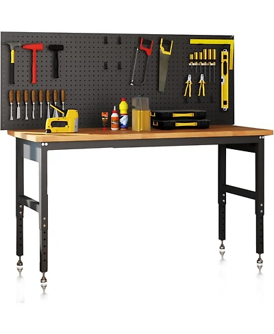 gaomon 60" Workbench with Pegboard Wall, 2200lbs Weight Capacity Desk, 28"-40" Manual Height Garage Storage Table for Workshop