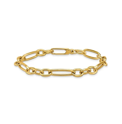 Curata Jewelry Solid 18k Yellow Gold Italian 7.5 Inch 6.4mm Oval and Paperclip Link Bracelet