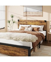 gaomon Bed Frame with Wooden Headboard – Features a Platform Design with Under-Bed Storage and Metal Legs