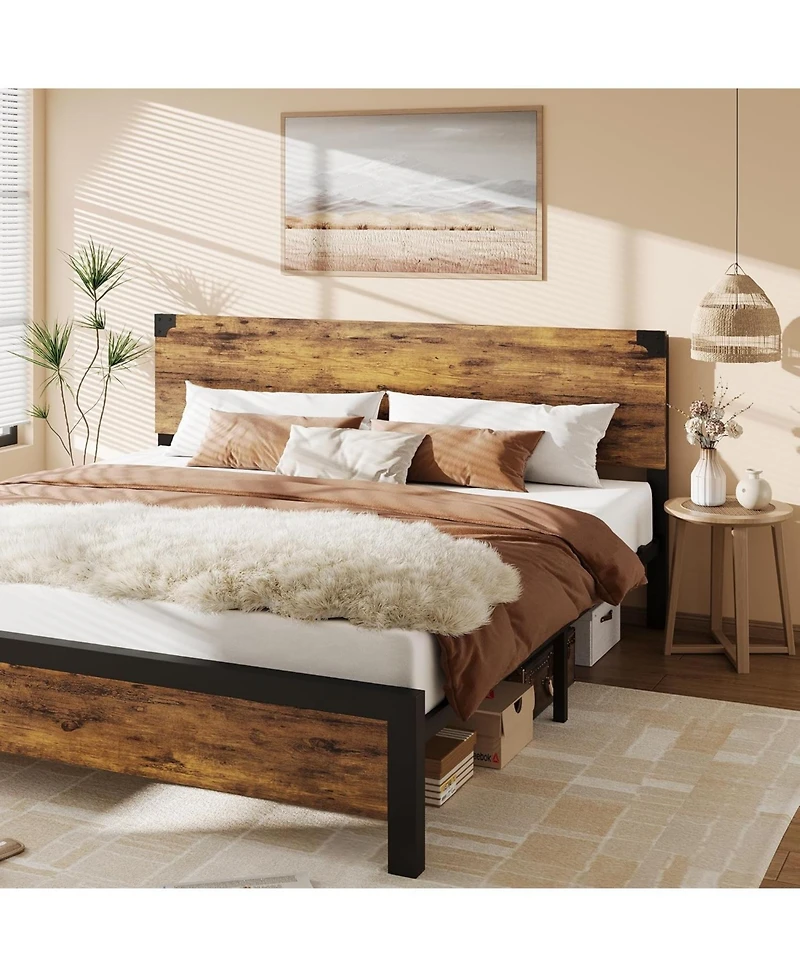 gaomon Bed Frame with Wooden Headboard – Features a Platform Design with Under-Bed Storage and Metal Legs, Noise-Free Operation