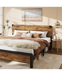 gaomon Bed Frame with Wooden Headboard – Features a Platform Design with Under-Bed Storage and Metal Legs, Noise-Free Operation