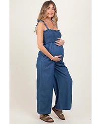 Pinkblush Maternity Chambray Shoulder Tie Smocked Jumpsuit