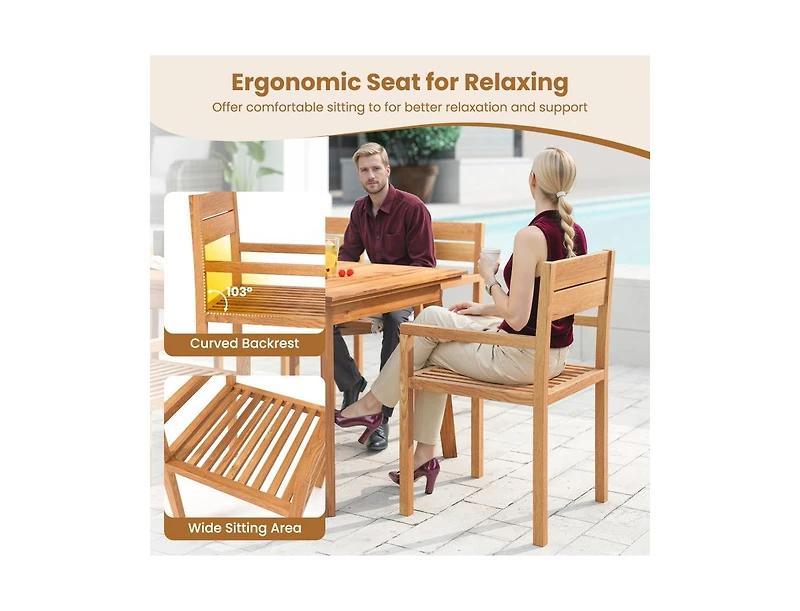 Slickblue Teak Wood Outdoor Dining Armchair for Patio or Garden