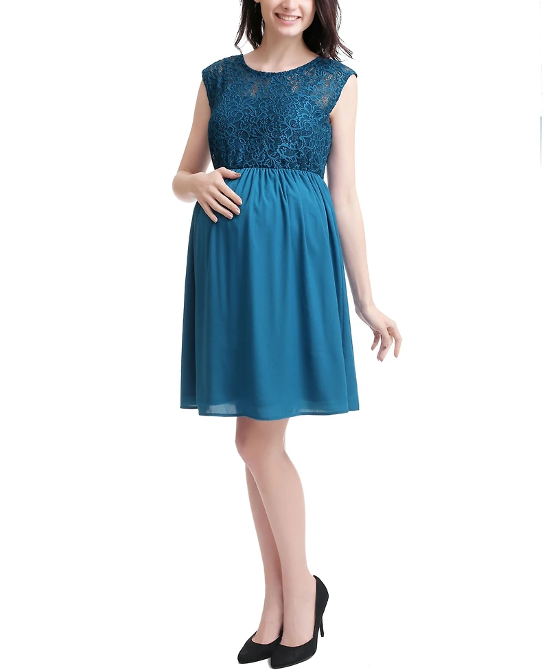 kimi + kai Maternity Adell Lace Trim Skater Dress