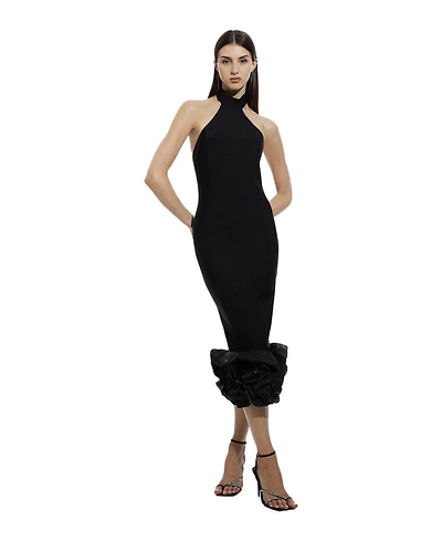 Karen Millen Women's Ruffle Hem Halter Knit Midi Dress