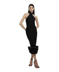 Karen Millen Women's Ruffle Hem Halter Knit Midi Dress