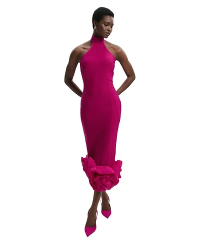 Karen Millen Women's Ruffle Hem Halter Knit Midi Dress
