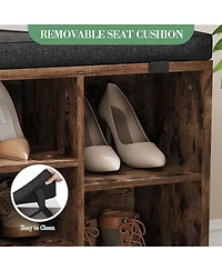 gaomon Entryway Shoe Bench with Storage & Cushioned Seat | Wooden Rack Organizer Adjustable Shelves Side Pockets for Hallway