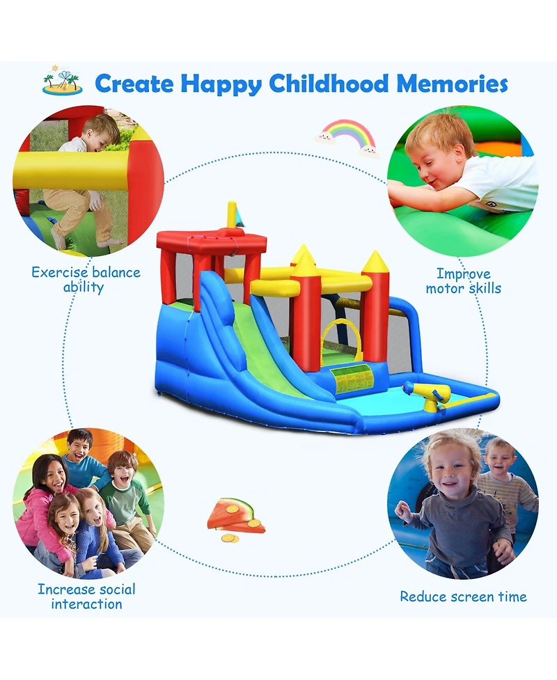 Mecale Inflatable Bounce House with Splash Pool, Climb & Slide, Blower Included