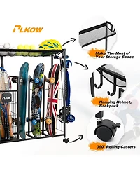 Skateboard Storage Rack with Wheels, Heavy Duty Sports Storage Rack for Garage, Home or School Use