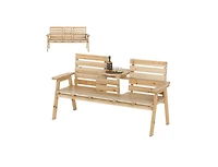 Slickblue Outdoor Fir Wood Bench with Foldable Middle Table-Gray