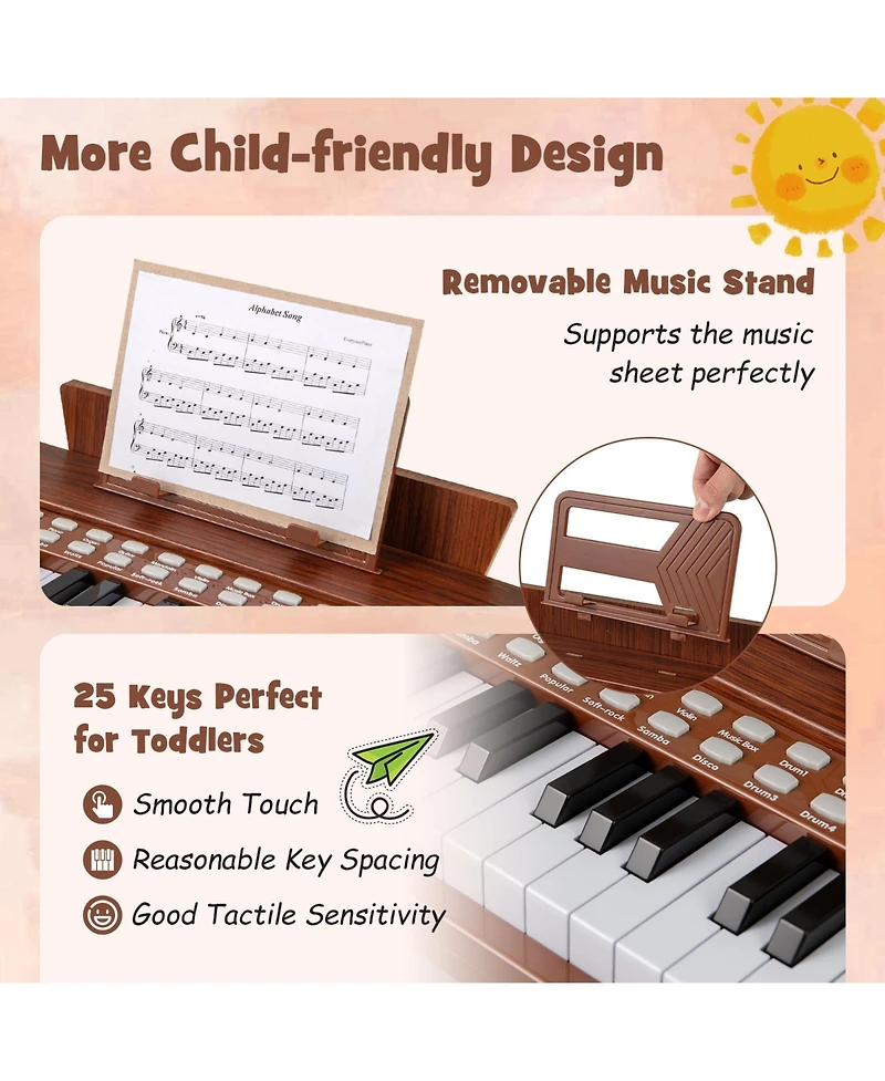 Mecale 25-Key Children's Piano Keyboard, Adjustable Speed & Volume for Early Music Education and Fun