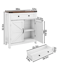 Clihome Modern Coffee Bar Console Cabinet, White Kitchen Cabinet with Walnut Countertop
