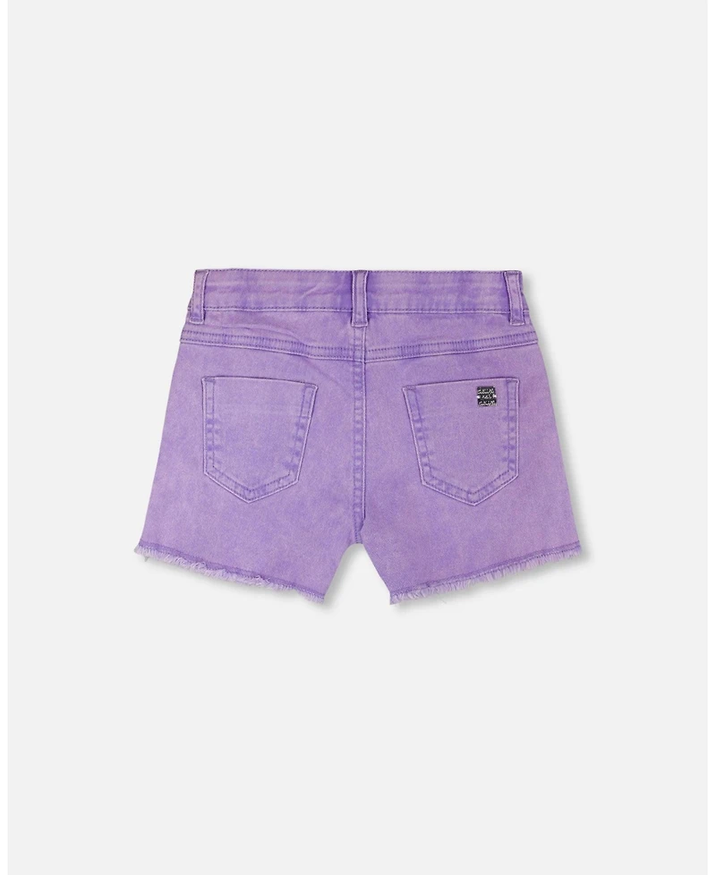 Deux par Toddler Girls Mauve Denim Shorts with Embroidery