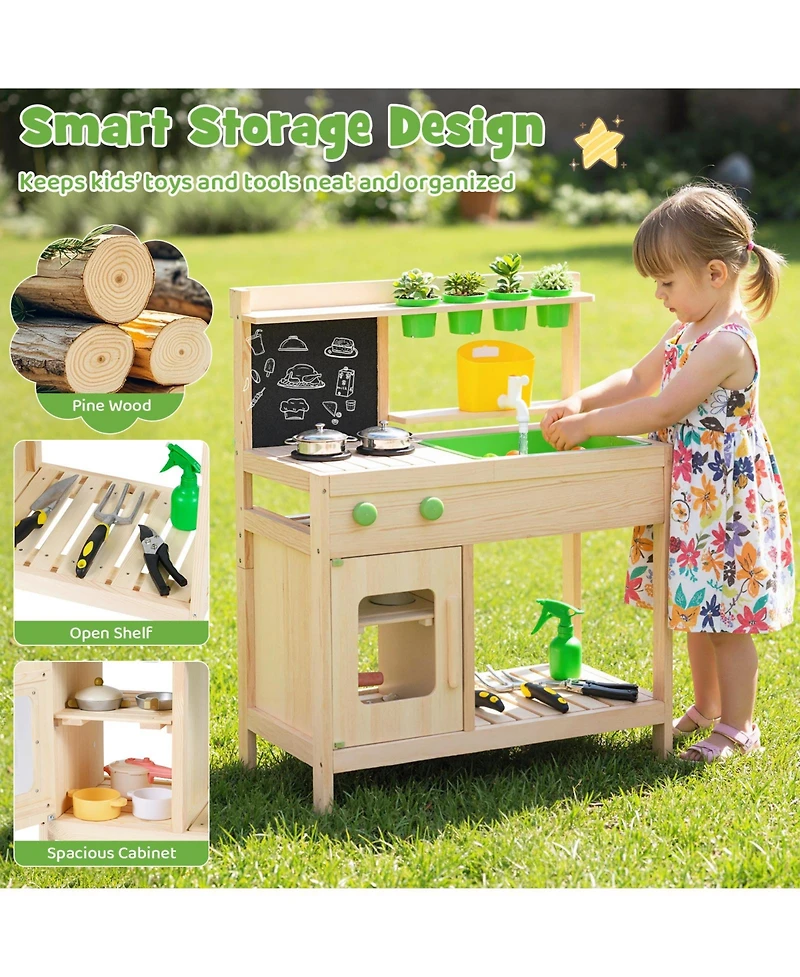 Mecale Kids Mud Kitchen Pretend Play Set with Chalkboard for Ages 3