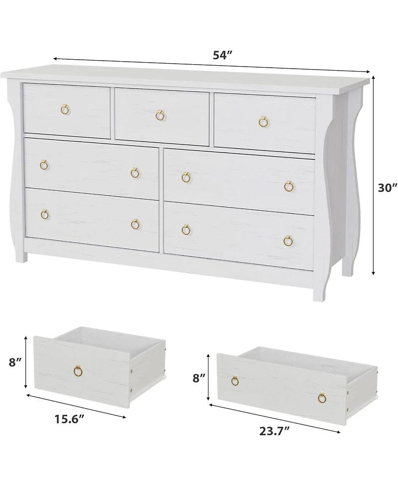 gaomon 7 Dresser for Bedroom, 54 in Wide Drawer Dresser with Storage Freestanding, Wooden Closet Storage Chest for Living Room, Bedroom, Entryway