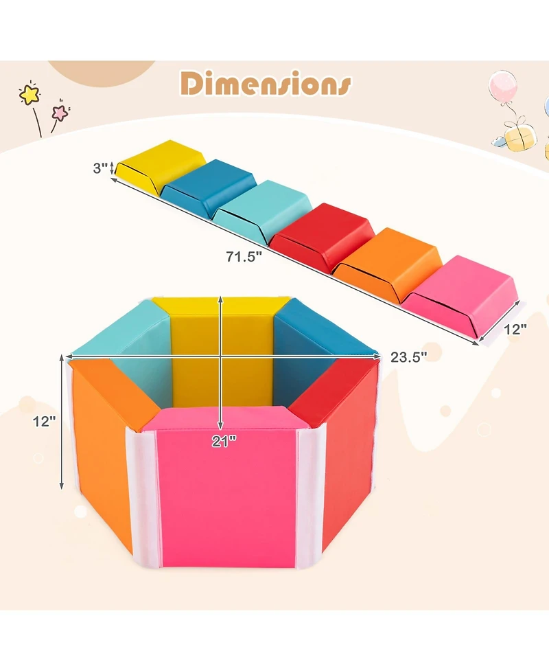 Mecale Hexagon Kids Ball Pit with Foam Mat, Detachable Pu Covers