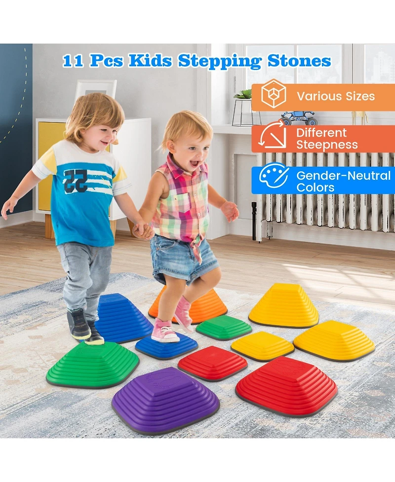 Mecale 11-Piece Kids Stepping Stone Square Stackable Set for Indoor & Outdoor Fun