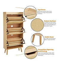 gaomon Shoe Cabinet Hidden Shoe Storage with 3 Flip Rattan Flip-Drawer and Anti-Tip Design, Shoe Cabinet, 18-20 Pairs Storage Organizer, Mdf Frame